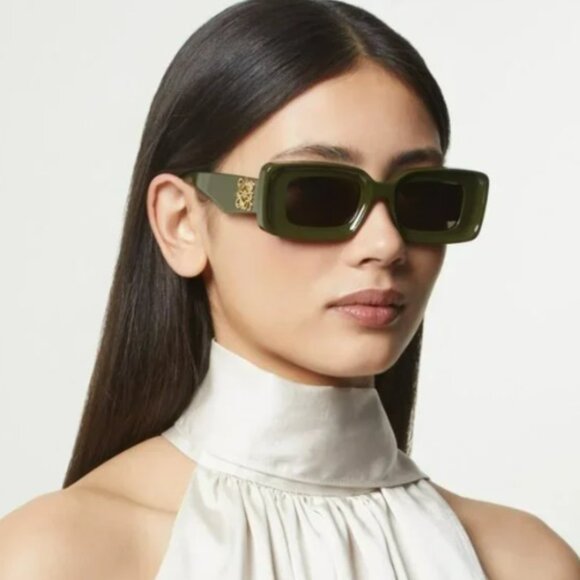 NEW LOEWE LW40101I 96E, GREEN SQUARE SUNGLASSES LOEWE